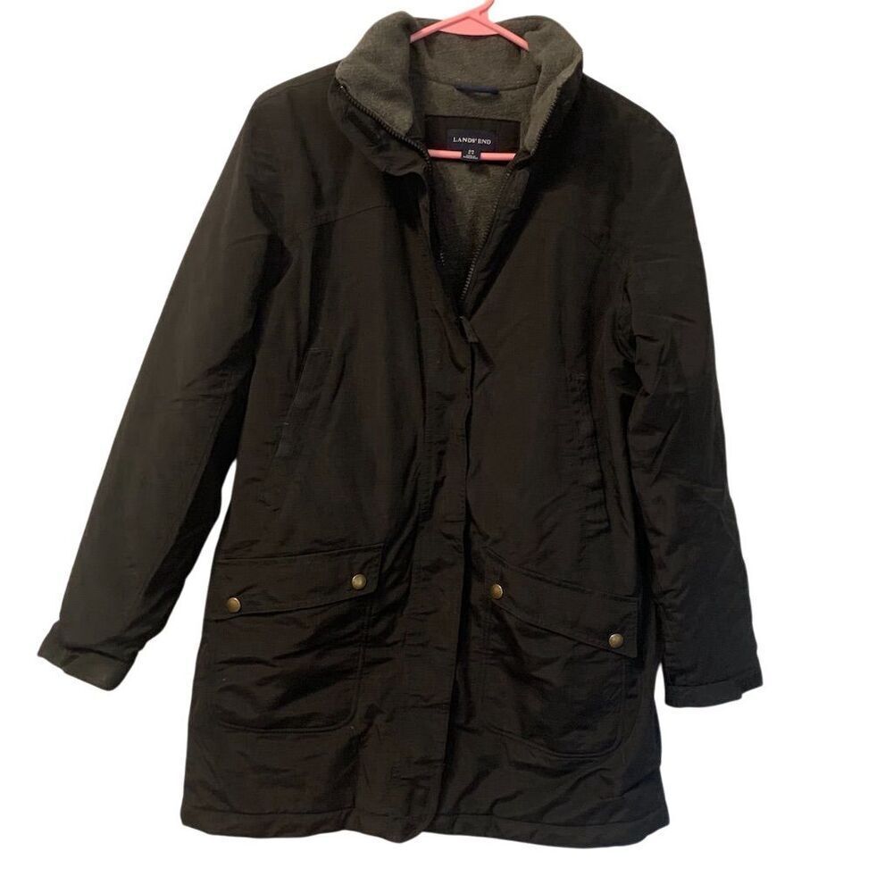 Lands End Windcheck ThermaCheck Black Insulated Fleece Lined Parka Jacket XS 2-4